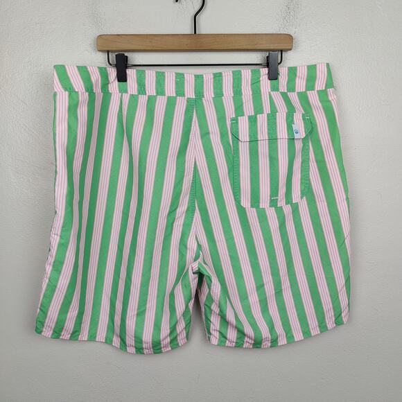 Strong Boalt Swim Shorts Mens 38 Green Pink Stripe Trunks Palm Beach FL - Picture 5 of 8